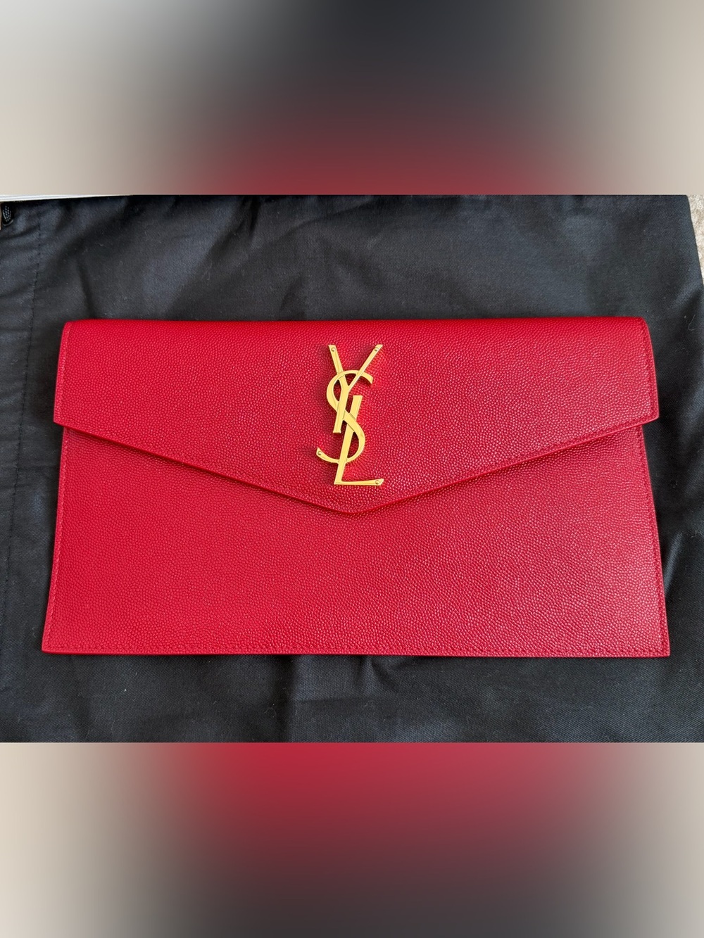 Saint Laurent Red Envelope Clutch with Gold YSL Emblem